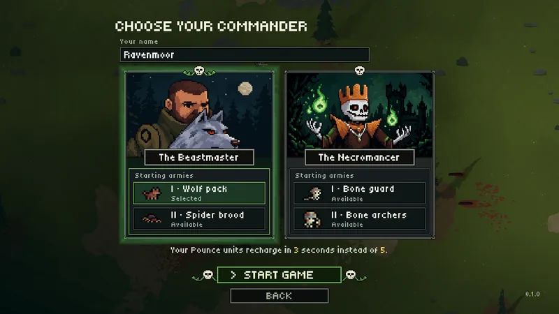 The commander selection screen